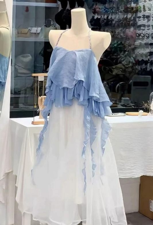 Fresh Patchwork Prom Dress ,A-Line Halter Chiffon Maxi Summer Dress RS1086