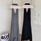 Black V-neck halter dress long skirt twist waist backless temperament A-line skirt R2089