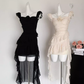 French holiday rose temperament long tail sleeveless atmosphere suspender dress R0297