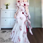 Retro floral one-shoulder dress with gentle temperament and slim waist and hip skirt R0645