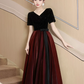 Elegant Burgundy and Black Prom Dress ,A-Line Jewel Corset Maxi Evening Dress RS1087