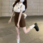 American college style retro hip skirt suit 2025 large size pure white shirt suit R1408