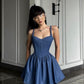 Blue suspenders slim waist A-line sexy short skirt homecoming dress R4012