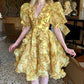 Yellow Retro Floral Princess Tutu Homecoming Dress R2829