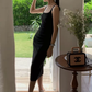 French sexy backless suspender dress slim fit high-end niche medium and long hip skirt R1449