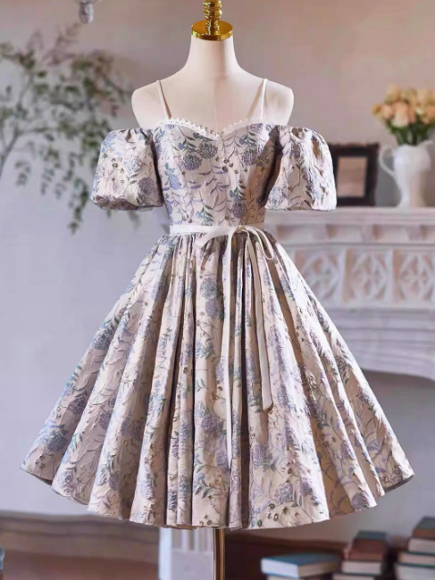 Pretty Printing Homecoming Dress ,A-Line Spaghetti Straps Corset Short Prom Dress RS815