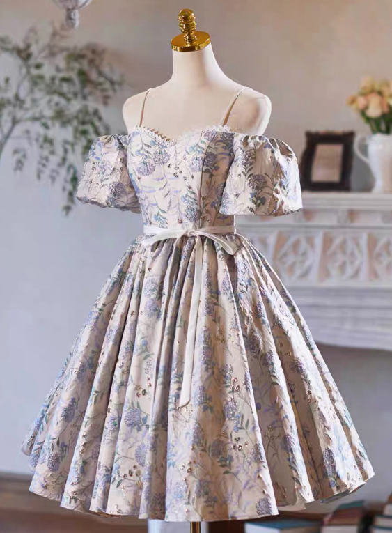 Pretty Printing Homecoming Dress ,A-Line Spaghetti Straps Corset Short Prom Dress RS815