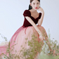 Charming Burgundy Prom Dress ,A-Line Sweetheart Puff Sleeves Corset Maxi Evening Dress RS1089