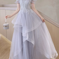 Elegant Lavender Prom Dress ,A-Line Bateau Lace Embroidery Corset Maxi Evening Dress RS1091