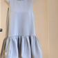 French high-end pearl round-neck sleeveless vest dress silver-gray ruffled short skirt R1990