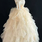 Elegant Pastel Yellow Quinceanera Dress ,A-Line Strapless Pleated Corset Maxi Evening Dress RS1092