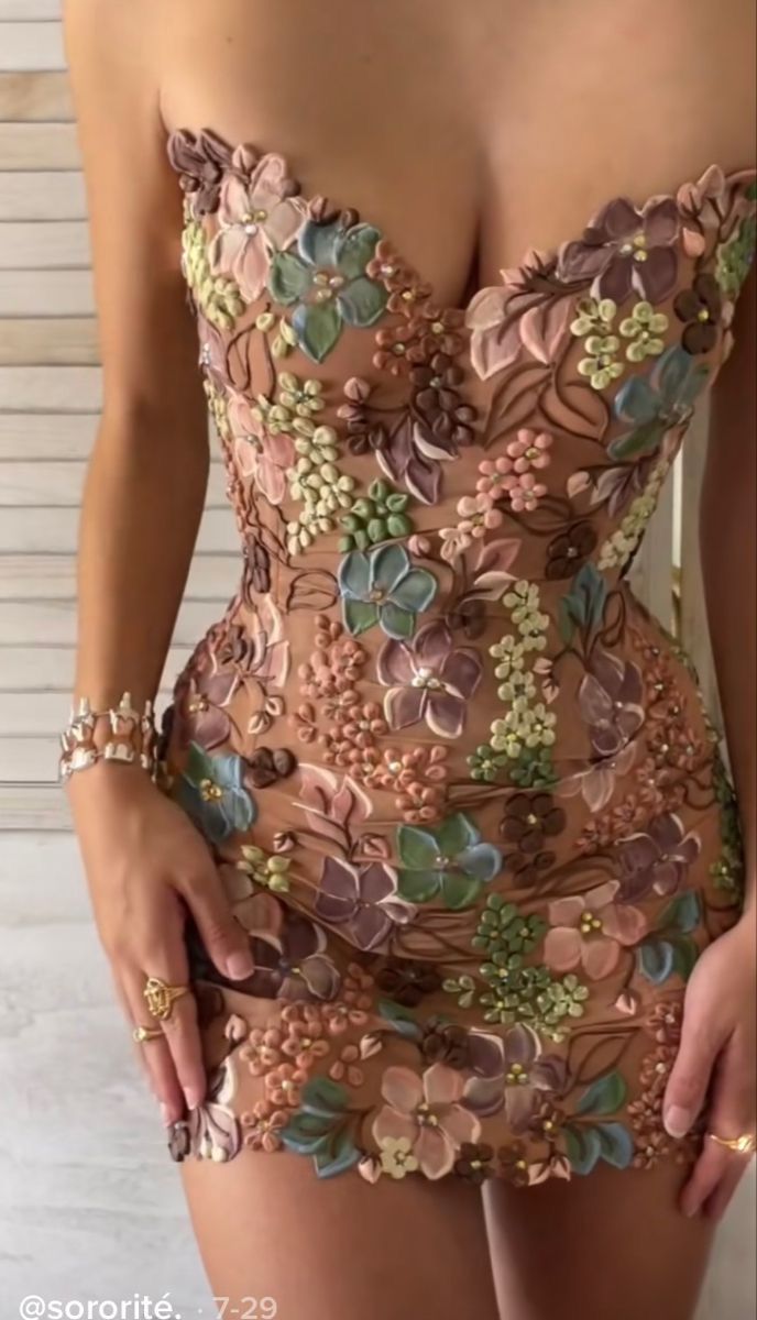 Floral flower tube top waist sexy mini skirt homecoming dress R2898