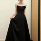 Elegant Black Prom Dress ,A-Line Bateau Minimalist Corset Maxi Evening Dress RS1093
