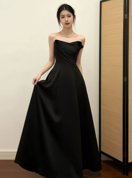 Elegant Black Prom Dress ,A-Line Bateau Minimalist Corset Maxi Evening Dress RS1093