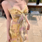 Gentle style floral suspender dress with backless and beautiful long dress R0561