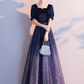 Glitter Starry Sky Prom Dress ,A-Line Square-neck Navy Corset Maxi Evening Dress RS1094