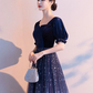 Glitter Starry Sky Prom Dress ,A-Line Square-neck Navy Corset Maxi Evening Dress RS1094