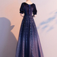 Glitter Starry Sky Prom Dress ,A-Line Square-neck Navy Corset Maxi Evening Dress RS1094