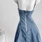 Sexy sweet and spicy elastic denim suspender skirt with straps and tube top A-line skirt R1994