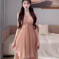 Gentle style pink halter neck suspender dress with beautiful atmosphere R0821