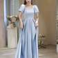 Minimalist Blue Prom Dress ,A-Line Square-neck Puff Sleeves Corset Maxi Evening Dress RS1109