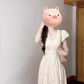 Temperament white v-neck puff sleeve dress female 2025 new beautiful waist slimming a-line long skirt R0478