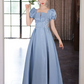 Elegant Blue Prom Dress ,A-Line Square-neck Puff Sleeves Embroidery Corset Maxi Evening Dress RS1110