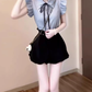 A complete set of outfits, skirt, blue striped shirt, flower bud short skirt, two-piece suit R0746