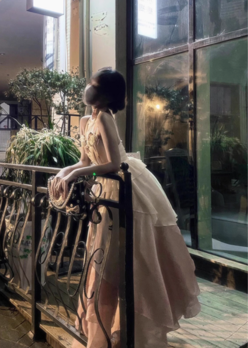 Spring Breeze French Lolita Gradient Pink Fairy Fishbone Sling Lolita Princess Dress Two-piece Set R1656