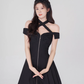 Black halter neck dress for women summer slim short skirt new design A-line skirt R4501