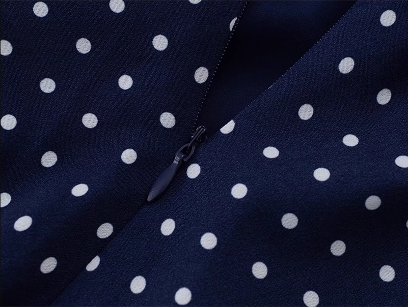 2025 Summer New Blue Polka Dot French V-neck Retro Temperament Long Dress R0947