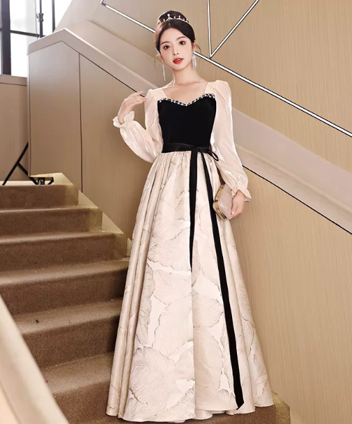 Elegant Black and White Prom Dress ,A-Line Square-neck Bodycon Maxi Evening Dress RS1111