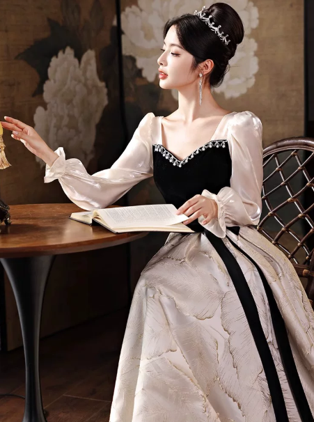 Elegant Black and White Prom Dress ,A-Line Square-neck Bodycon Maxi Evening Dress RS1111