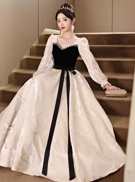 Elegant Black and White Prom Dress ,A-Line Square-neck Bodycon Maxi Evening Dress RS1111