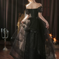 Elegant Black Prom Dress ,A-Line Bateau Tulle Glitter Bodycon Maxi Evening Dress RS1112