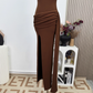 2025 Summer versatile design halter neck backless sexy pleated side slit knitted dress R0279