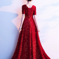 Glitter Red Sequins Prom Dress ,A-Line V-neck Bodycon Maxi Evening Dress RS1113