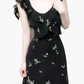 2025 Summer New Black Flying Sleeve Waisted Mid-Length Printed Fishtail Dress R0913