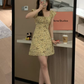 Dress long French style slim fit square collar flying sleeves A-line short skirt summer R2932