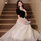 Elegant Black and White Beaded Prom Dress ,A-Line Square-neck Bodycon Maxi Evening Dress RS1114