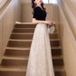 Elegant Black and White Beaded Prom Dress ,A-Line Square-neck Bodycon Maxi Evening Dress RS1114