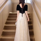 Elegant Black and White Beaded Prom Dress ,A-Line Square-neck Bodycon Maxi Evening Dress RS1114