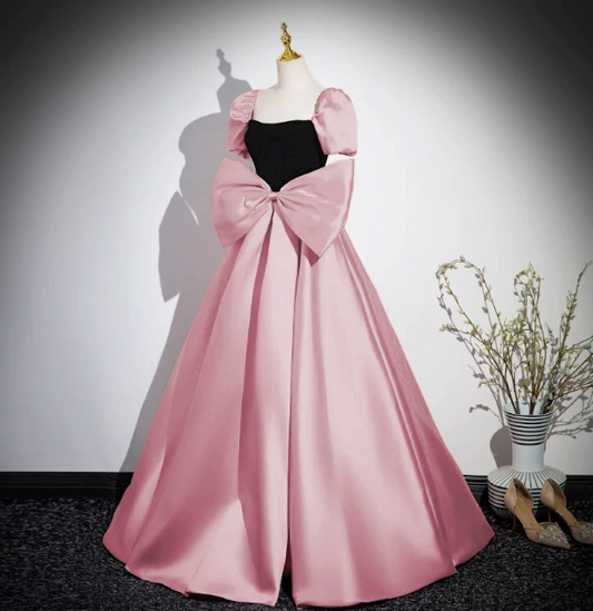 Elegant Black and Pink Prom Dress ,A-Line Square-neck Silky Bodycon Maxi Evening Dress RS1115