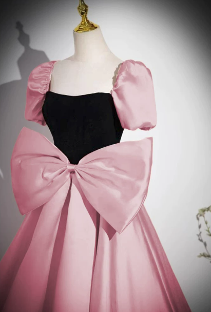 Elegant Black and Pink Prom Dress ,A-Line Square-neck Silky Bodycon Maxi Evening Dress RS1115