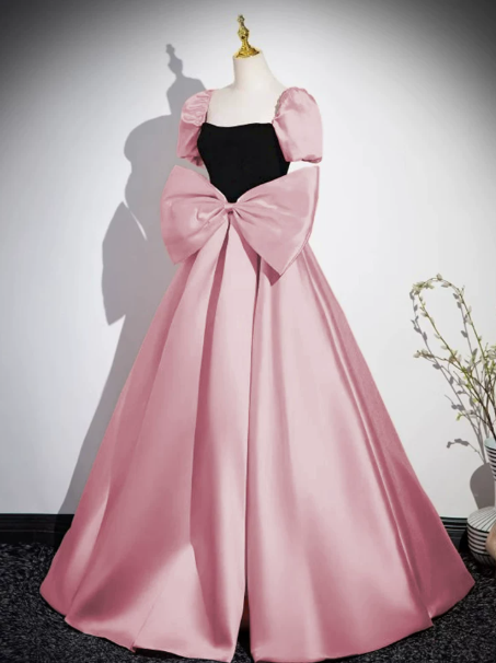 Elegant Black and Pink Prom Dress ,A-Line Square-neck Silky Bodycon Maxi Evening Dress RS1115