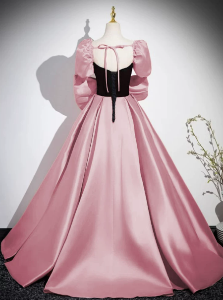Elegant Black and Pink Prom Dress ,A-Line Square-neck Silky Bodycon Maxi Evening Dress RS1115