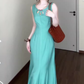 Gentle style sleeveless vest dress is super beautiful waist hip fishtail skirt R0702