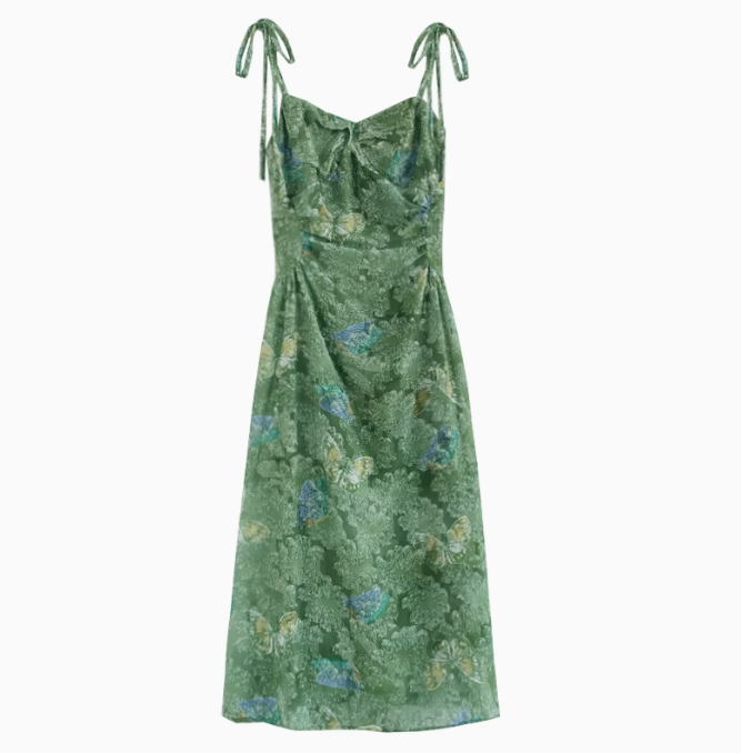 Summer beautiful holiday style green suspender dress 2025 new floral dress R1928