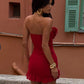 Red tube top three-dimensional flower A-line hip sexy mini skirt homecoming dress R2436