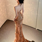 Glitter Golden Sequins Prom Dress ,Mermaid Sweetheart Applique Bodycon Maxi Evening Dress RS1117